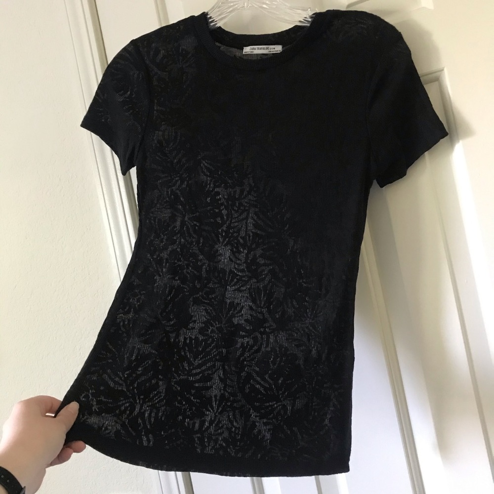 🌿 Zara Trafaluc Black See-Through Leaf Top 🌿